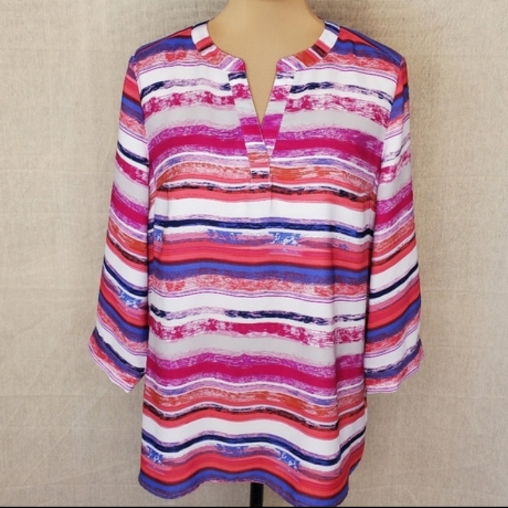 ♡ Zac & Rachel Striped Tunic Size Large Chiffon Pink Purple White